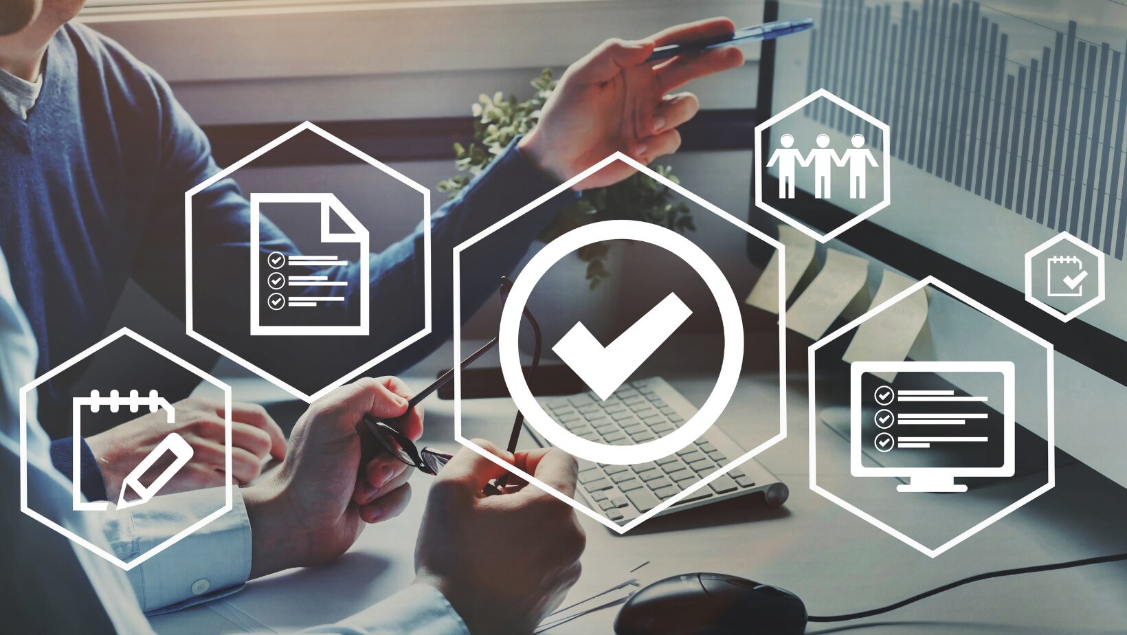 Checklist icons over a planning desk